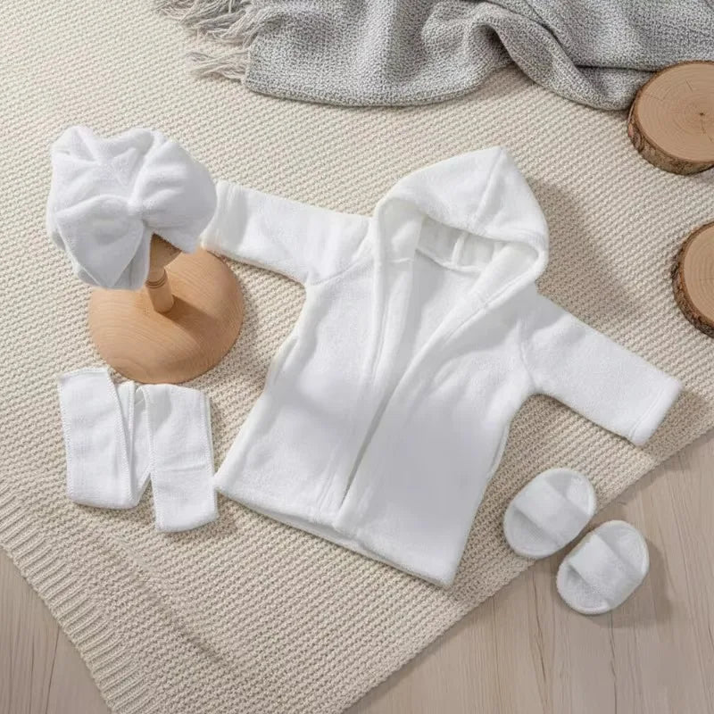 Newborn Bathrobe Photo Shoot Set with Headwrap and Slippers