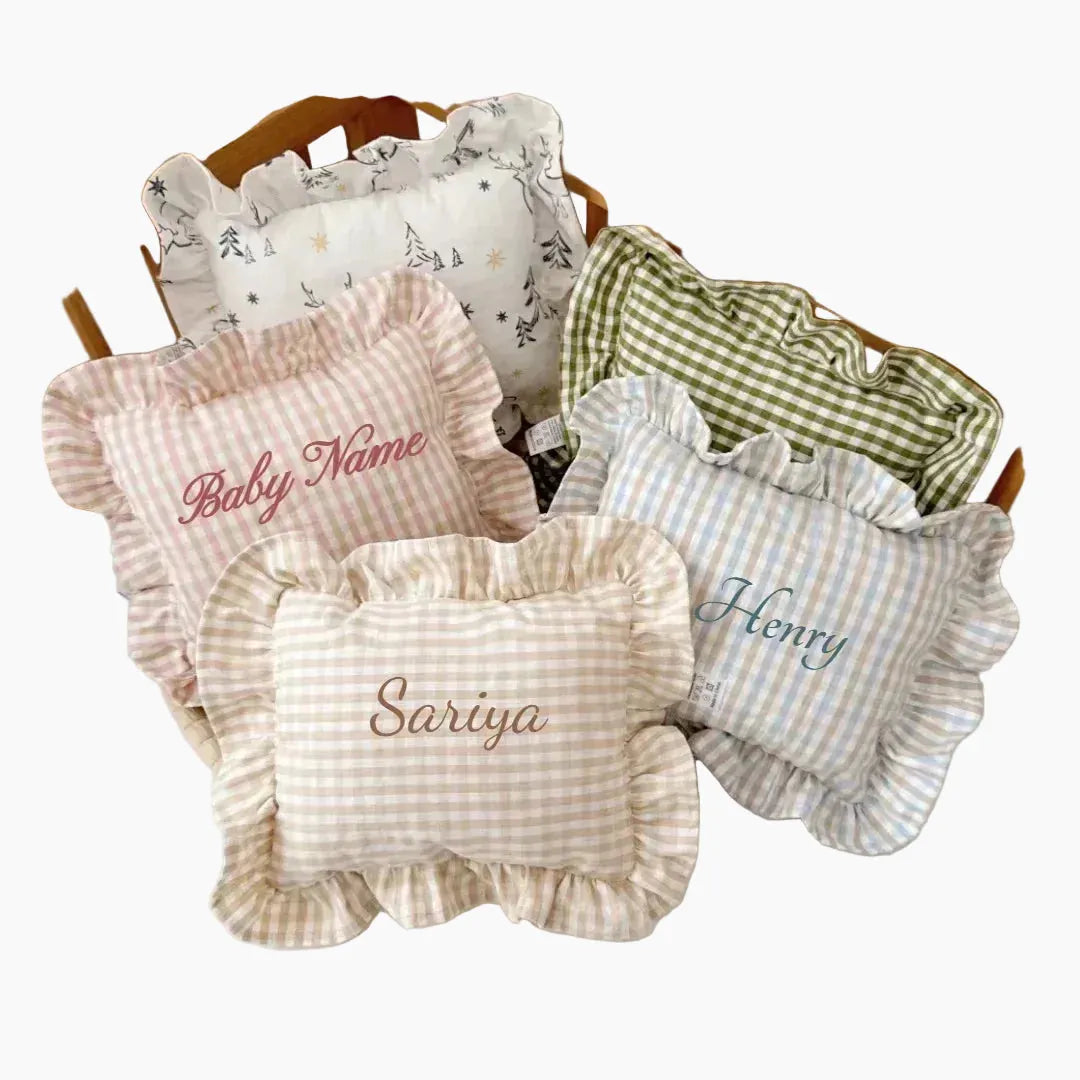 Custom Name Cotton Ruffle Baby Pillow