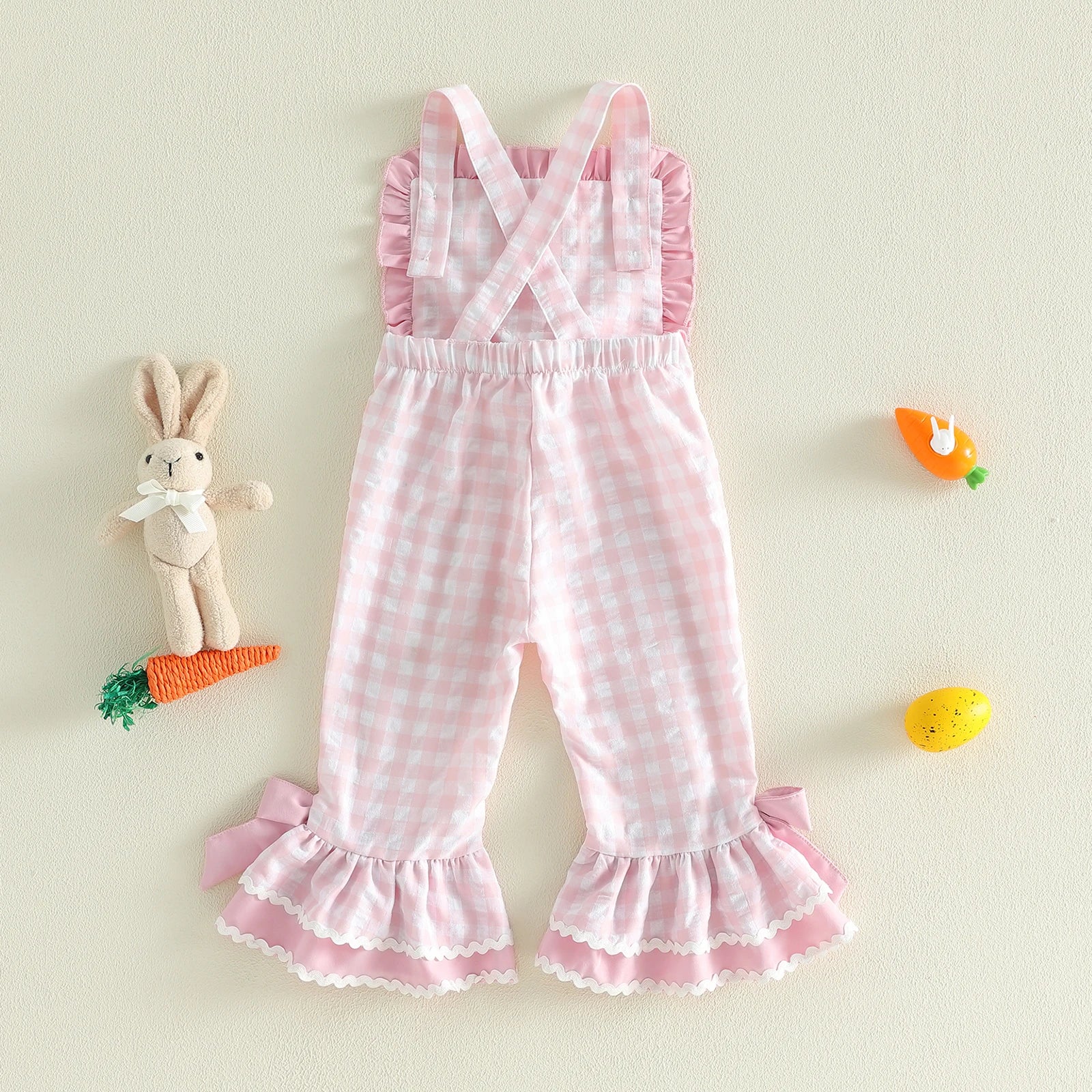 Toddler Girl Bunny Ruffle Bell-Bottom Plaid Romper Jumpsuit
