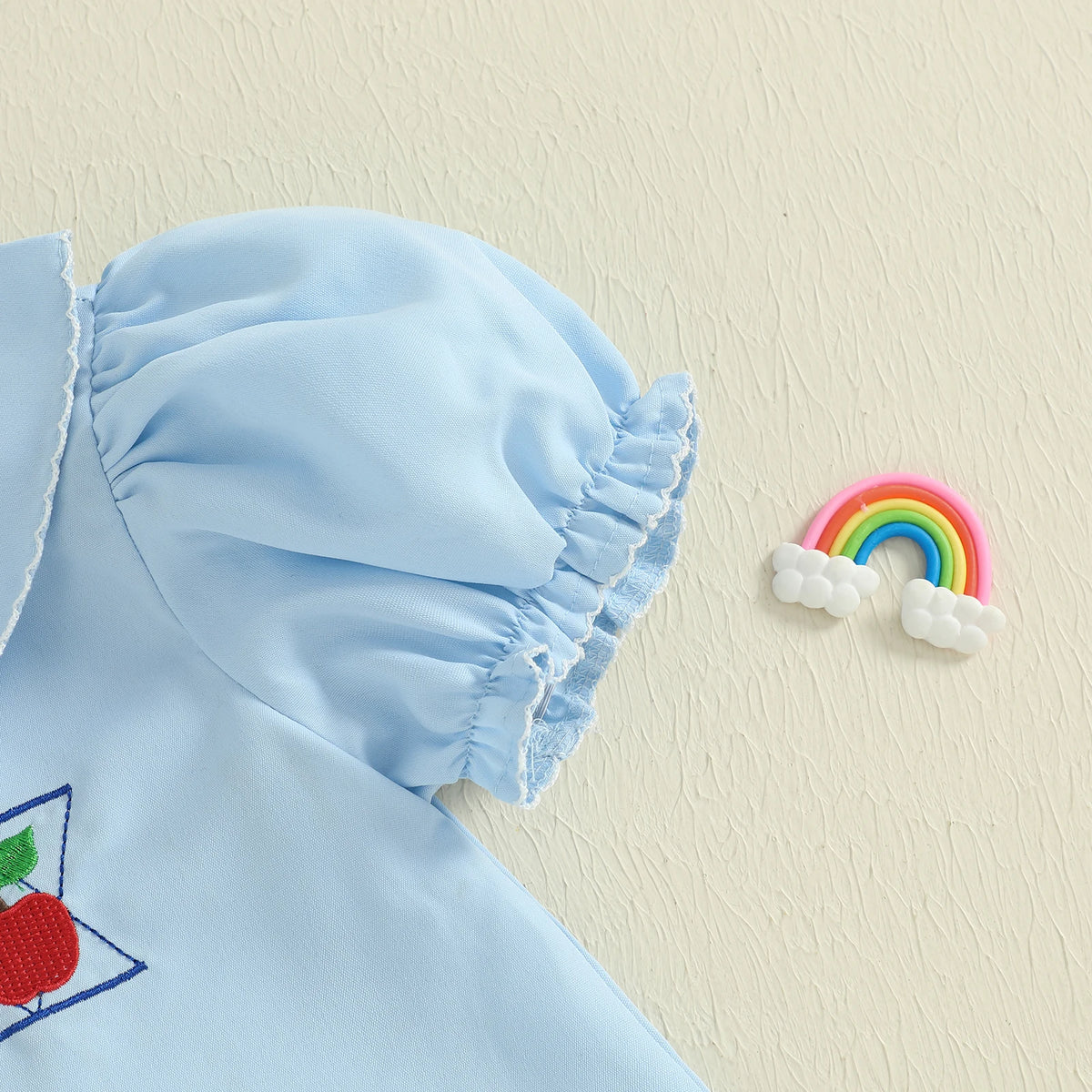 Back-to-School Apple Embroidered Blue Dress