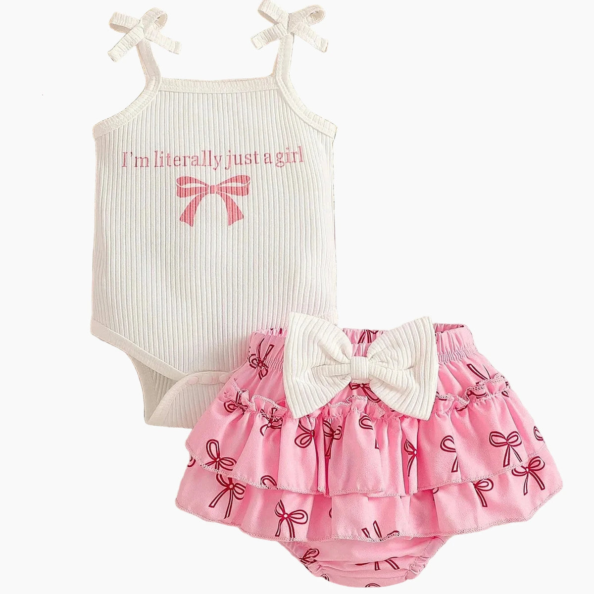 Baby Girls’ Summer Bow Print Romper Outfit