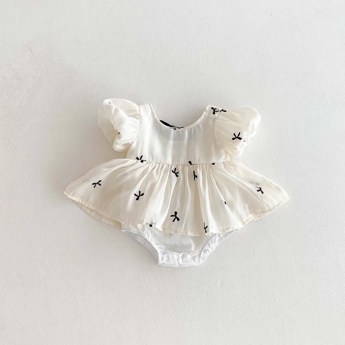 Baby Girl Bubble Sleeve Bow Romper