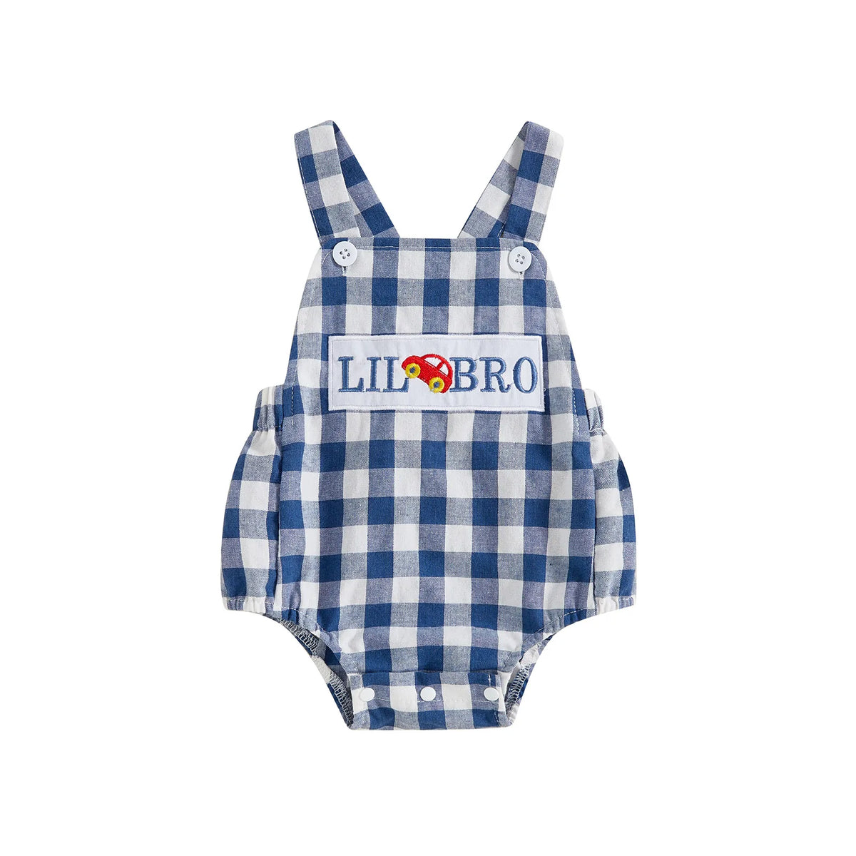 Plaid & Car Embroidery Summer Overalls