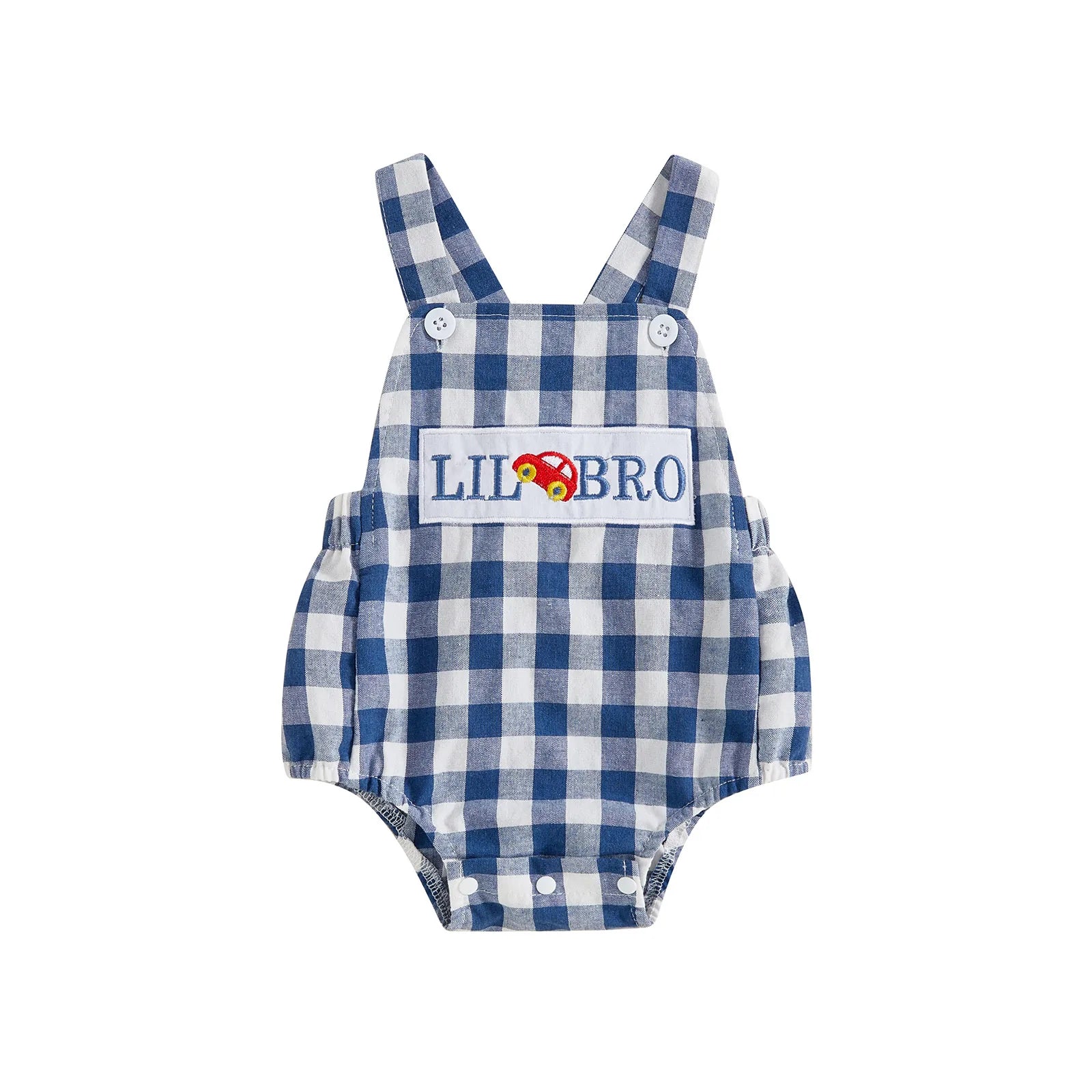 Plaid & Car Embroidery Summer Overalls