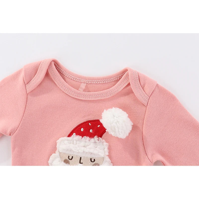 Baby Girl Christmas Santa Bodysuit, Printed Pants & Headband Set