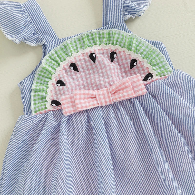 Watermelon Themed Romper Dress for Baby Girls