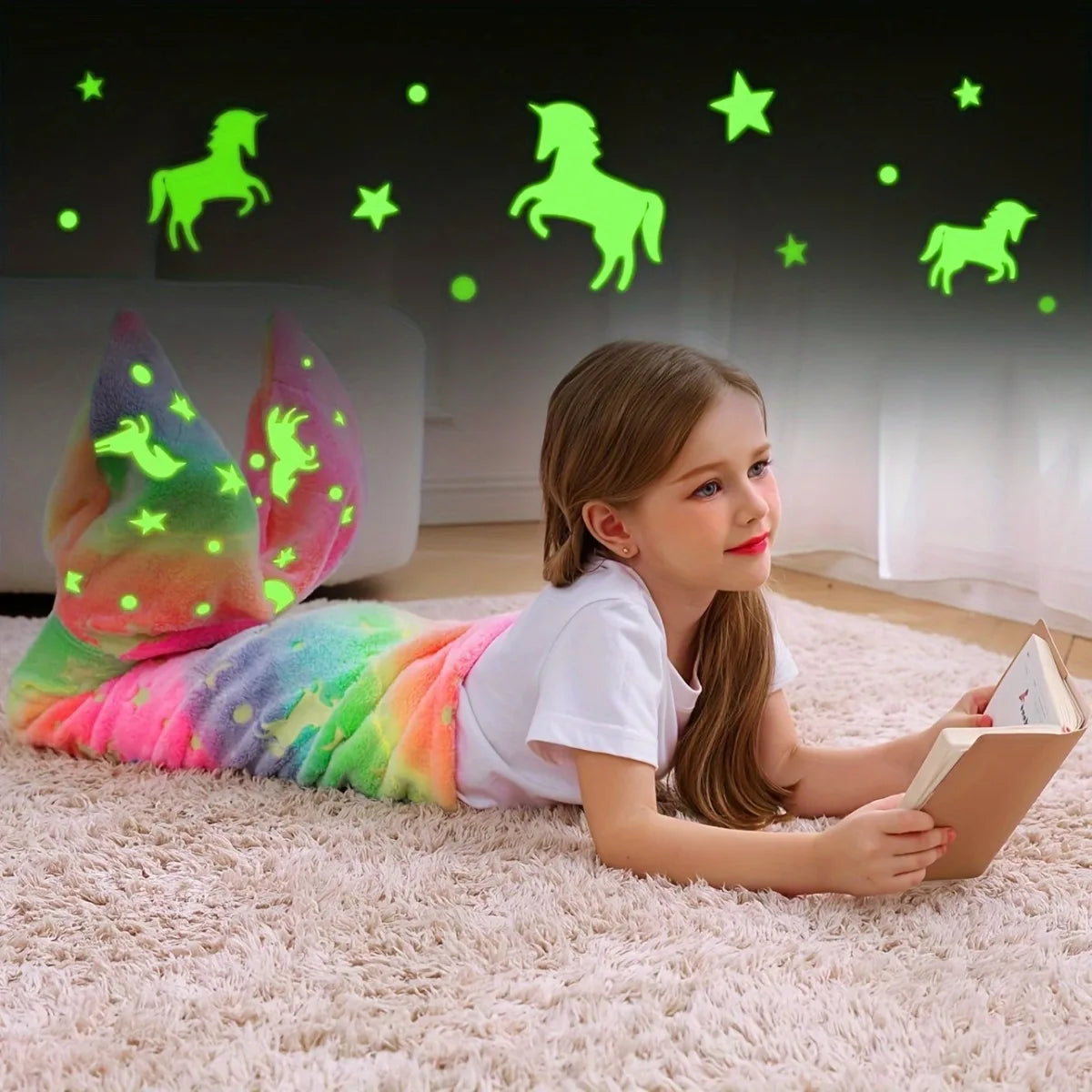 Glow in the Dark Mermaid Tail Blanket for Girls