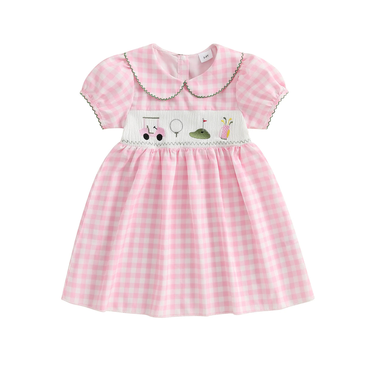 Plaid Embroidered Dress with Doll Collar