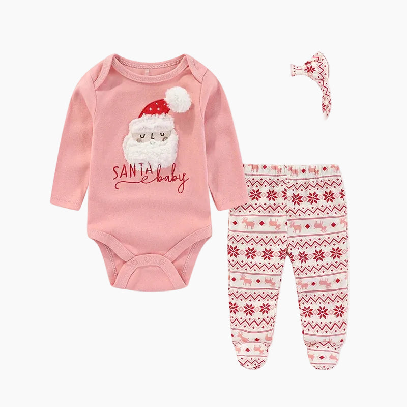 Baby Girl Christmas Santa Bodysuit, Printed Pants &amp; Headband Set