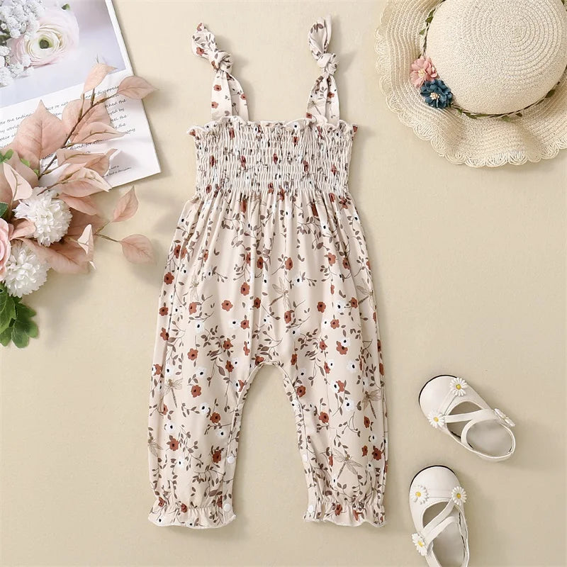 Baby Girls Floral Halter Romper with Tie-Up Straps