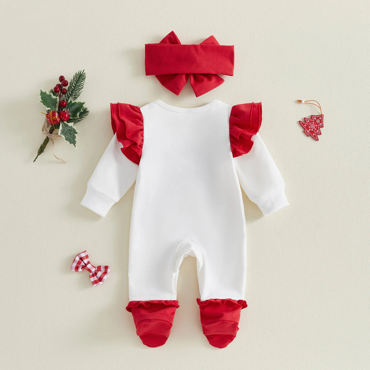 Baby Girl First Christmas Ruffle Romper & Headband Set