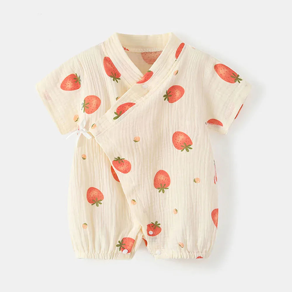 Strawberry / 0-3M Unisex Baby Soft Cotton Printed Short Sleeve Bodysuit One-Piece