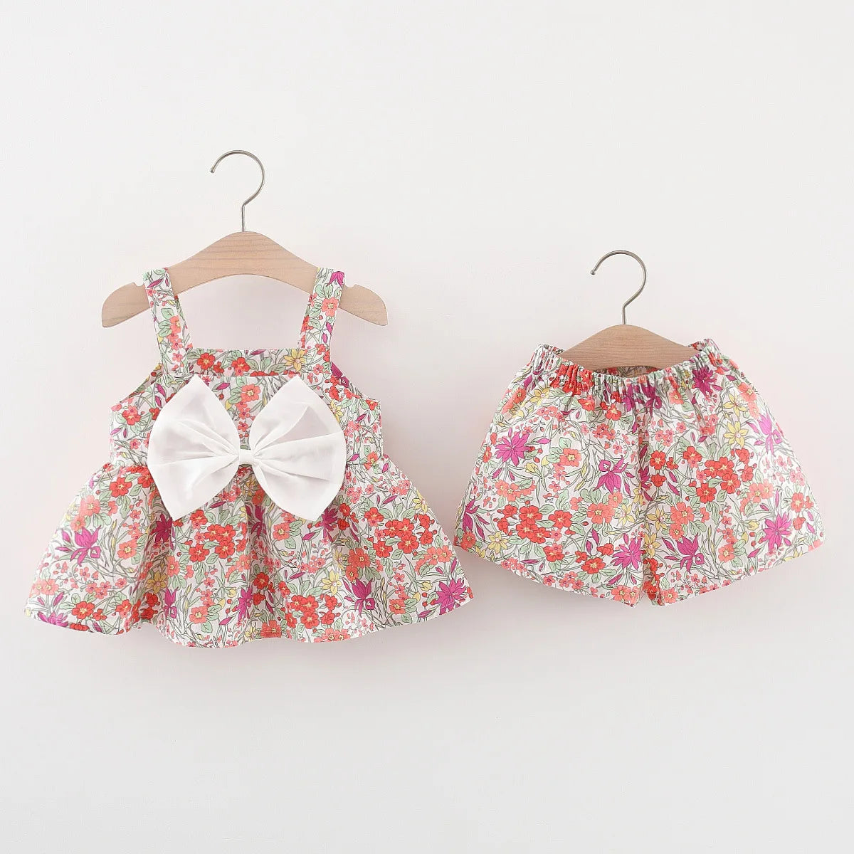 Fashion Floral Print & Bow Romper Set for Baby Girls