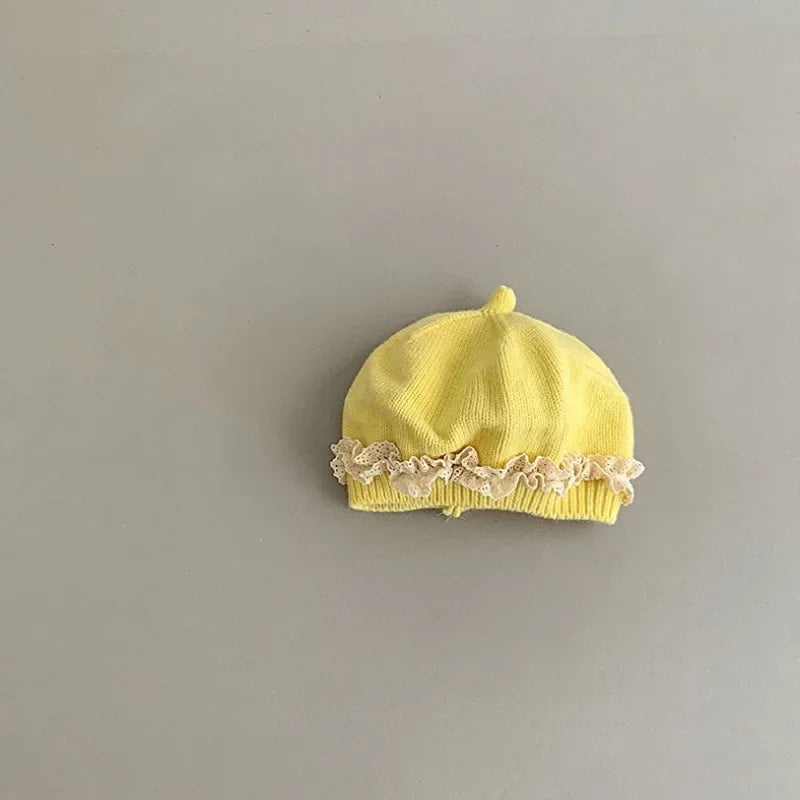Baby Girl Lace Ruffle Knit Beret Soft Cotton Hat