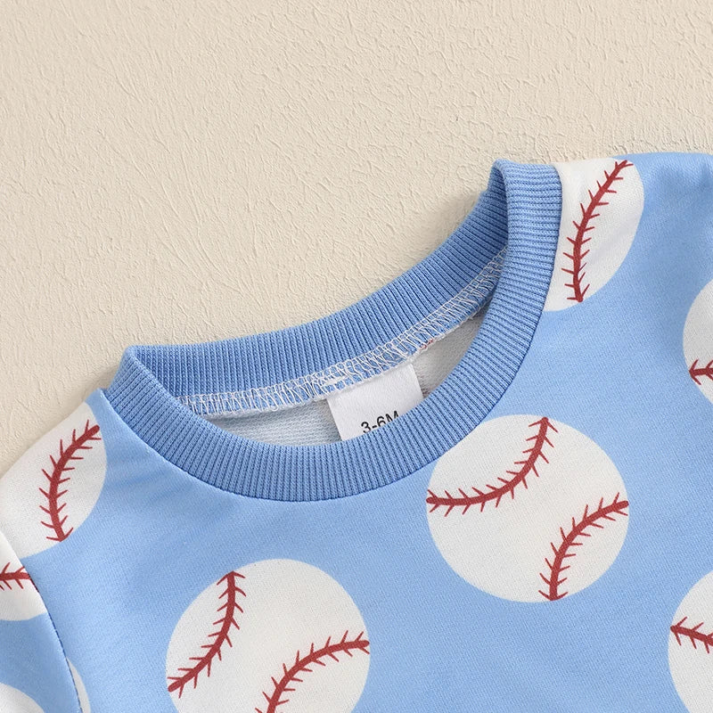 Baseball Print Toddler Boy Summer Outfit