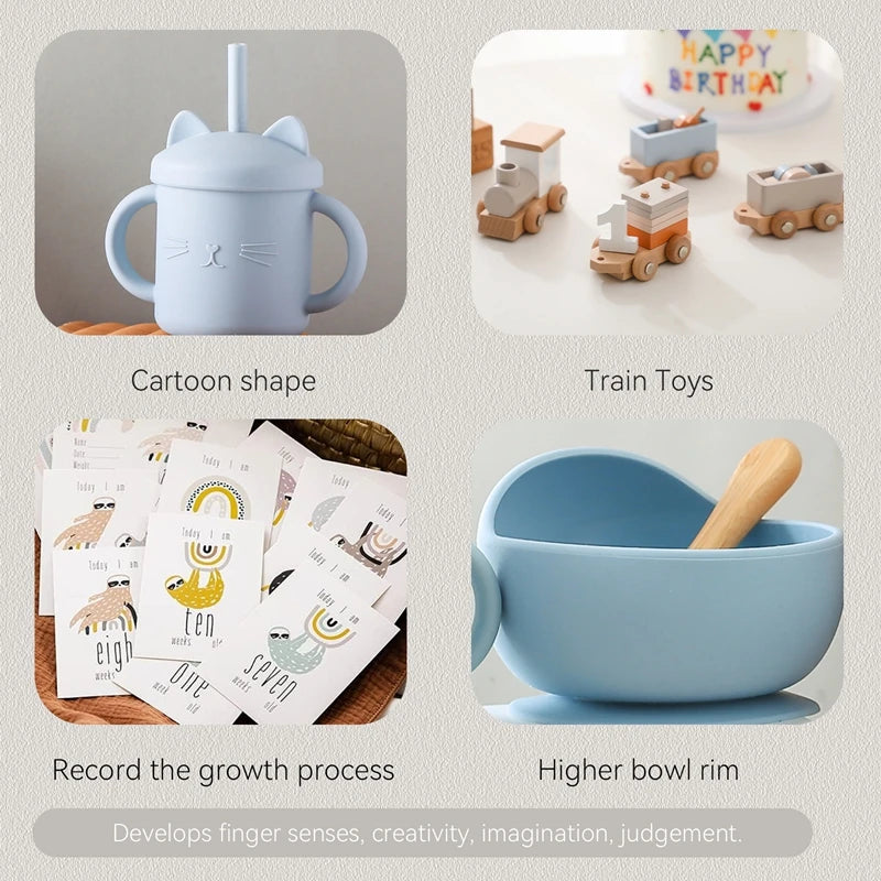 Baby Gift Set with Montessori Toy and Silicone Feeding Set