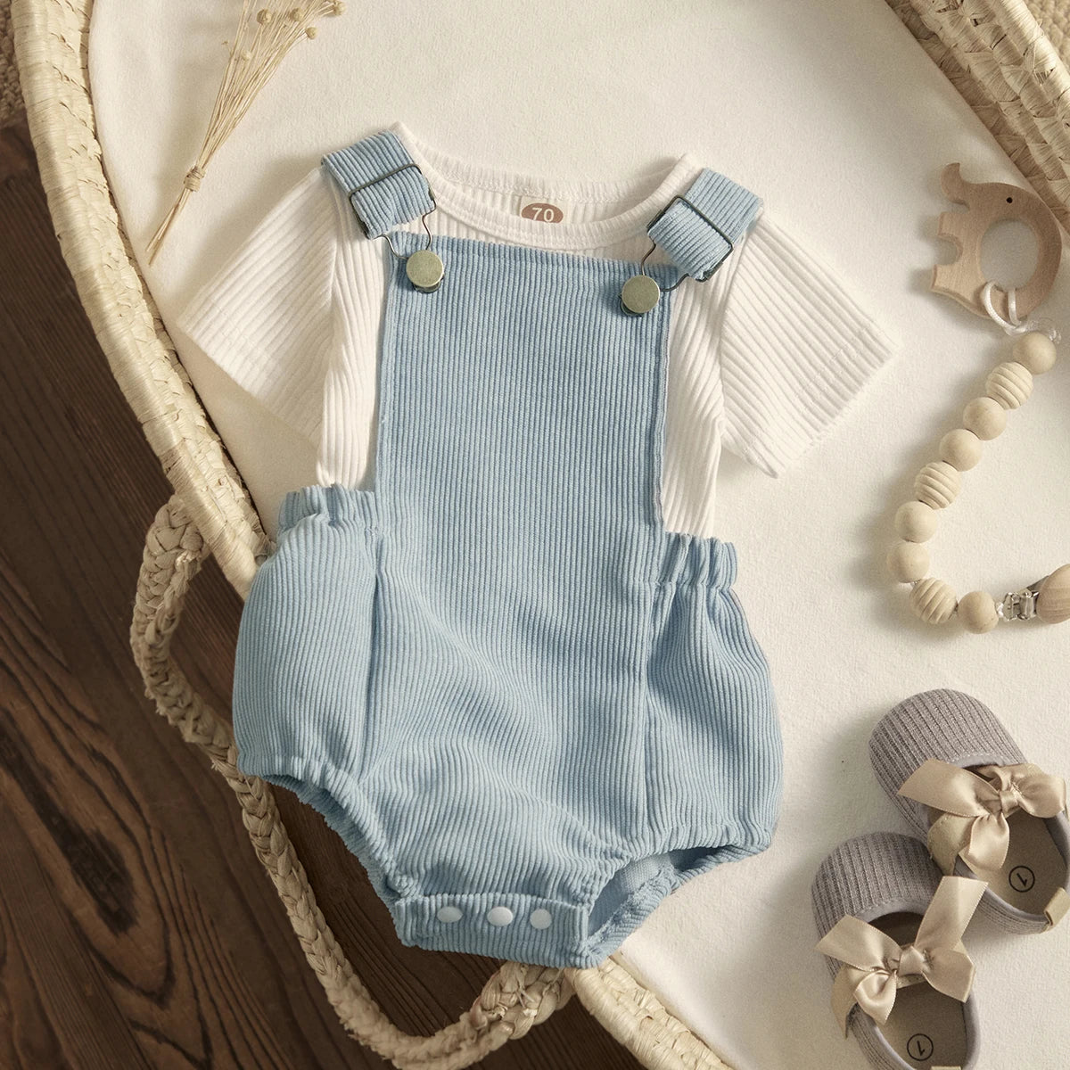 2-Piece Corduroy Overall Shorts & Tee Set