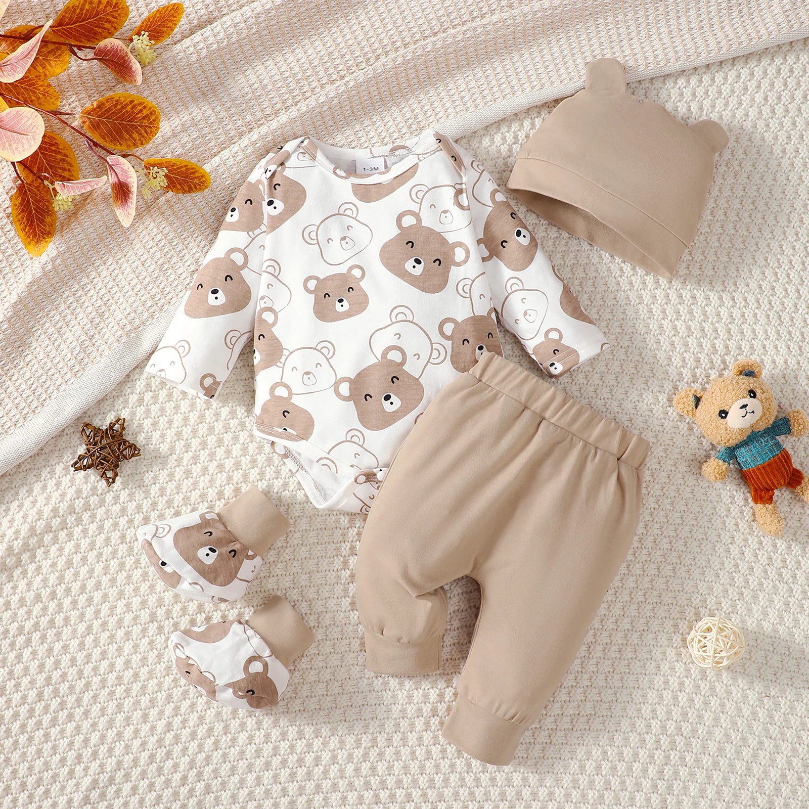 Long Sleeve Bear Baby Bodysuit Set