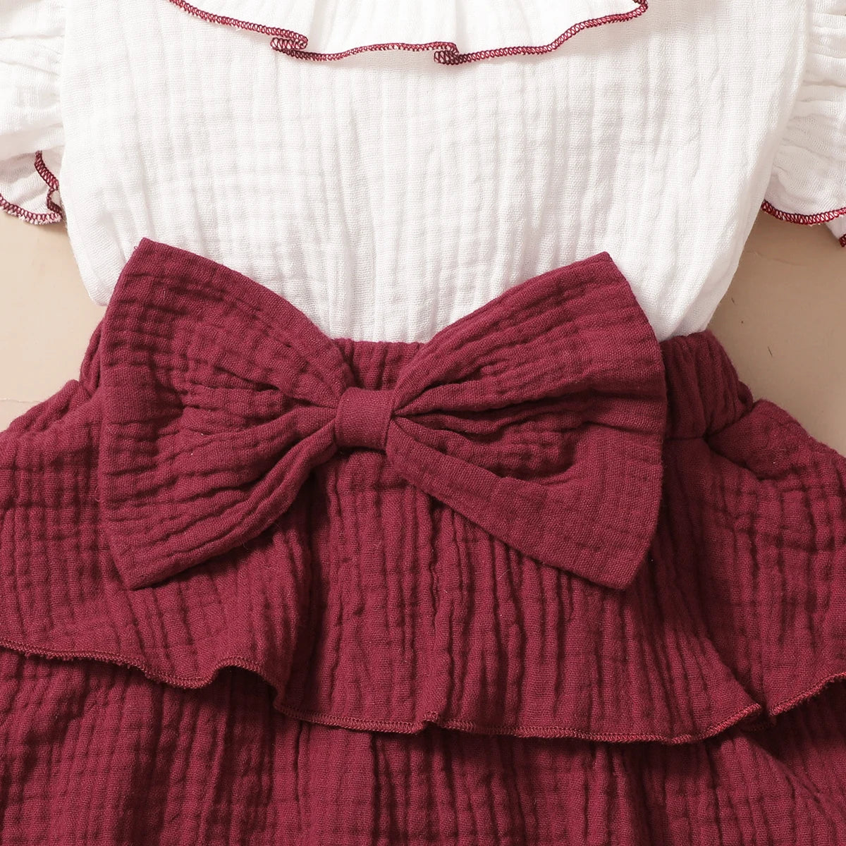 Baby Girl Wine Red Tiered Ruffle Dress & Headband Set