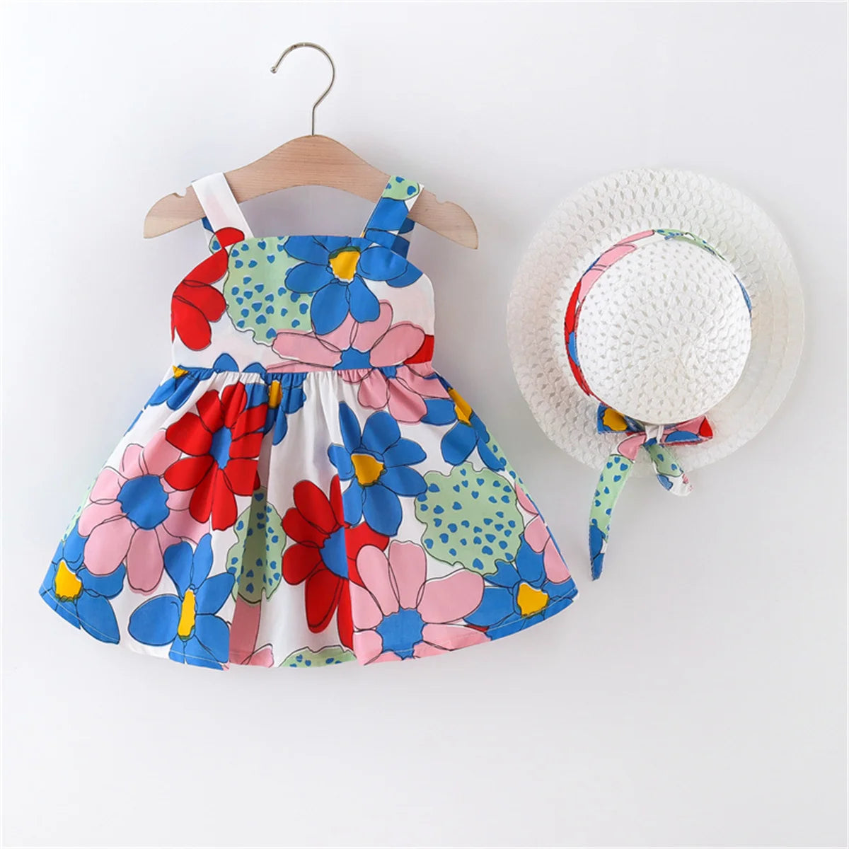 2-Piece Floral Bow Dress & Hat Set for Girls