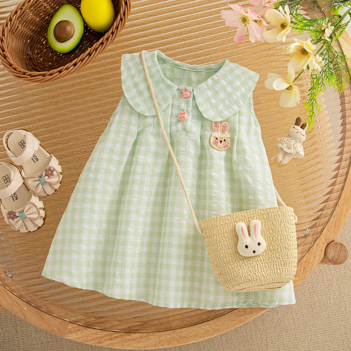 Plaid Dress & Matching Bunny Bag Set