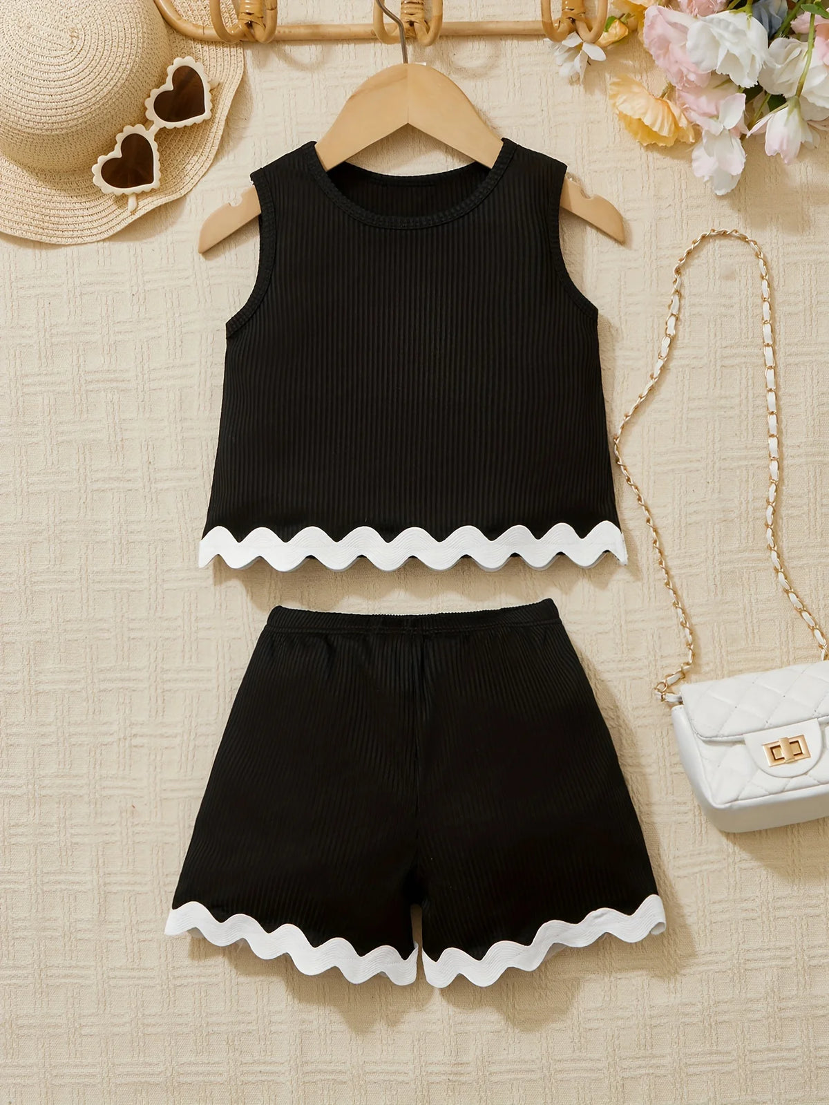 Solid Color Ribbed Vest and Shorts