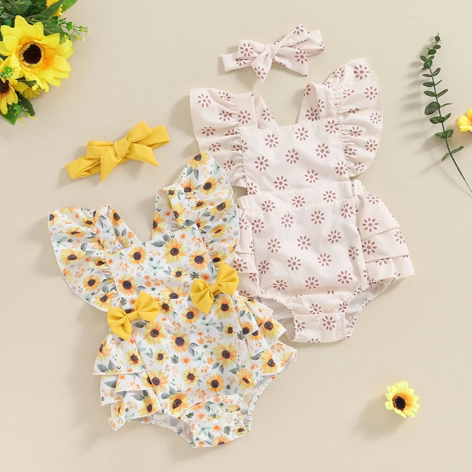 Backless Daisy Print Baby Romper