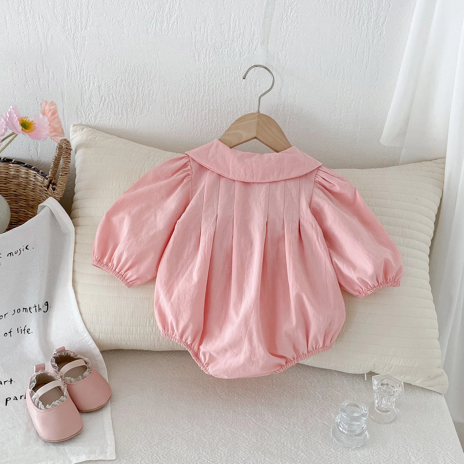 Baby Girl Long Sleeve Cotton Princess Romper with Bow