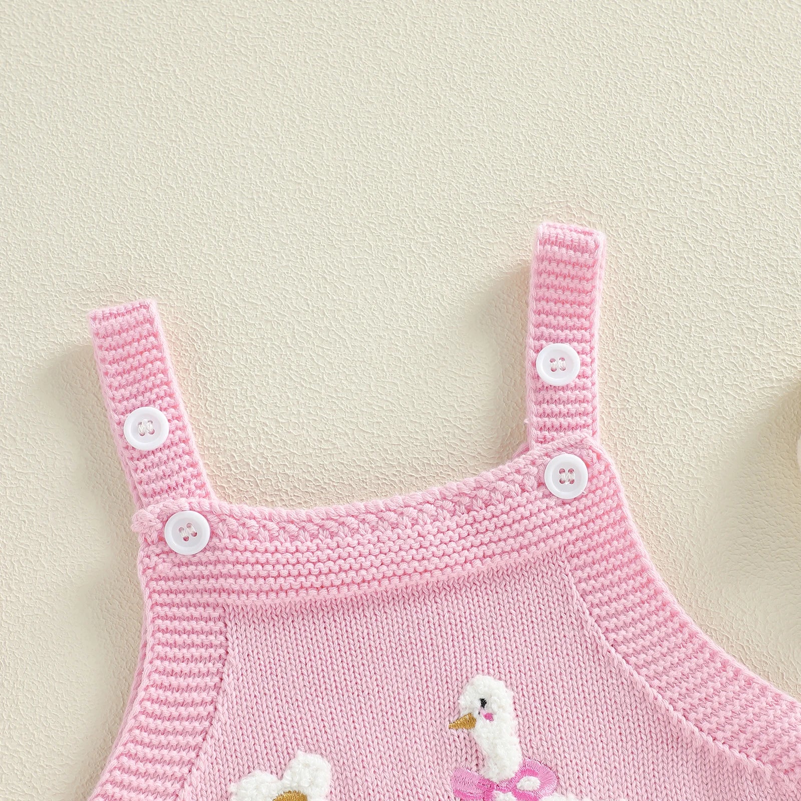 Baby Girl Sleeveless Duck & Flower Knit Overall Bodysuit