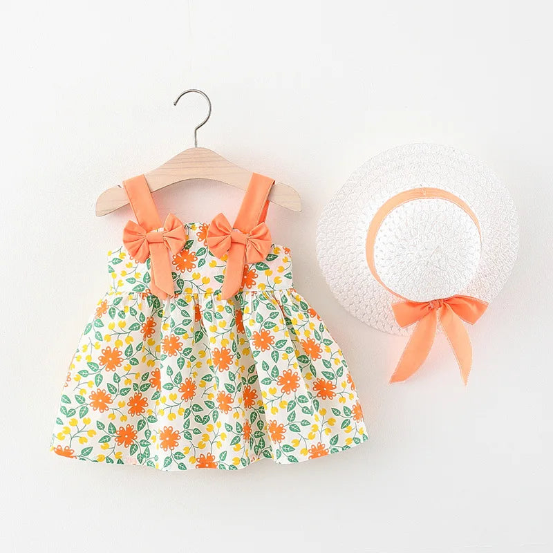 2-Piece Korean Style Floral Dress & Hat Set