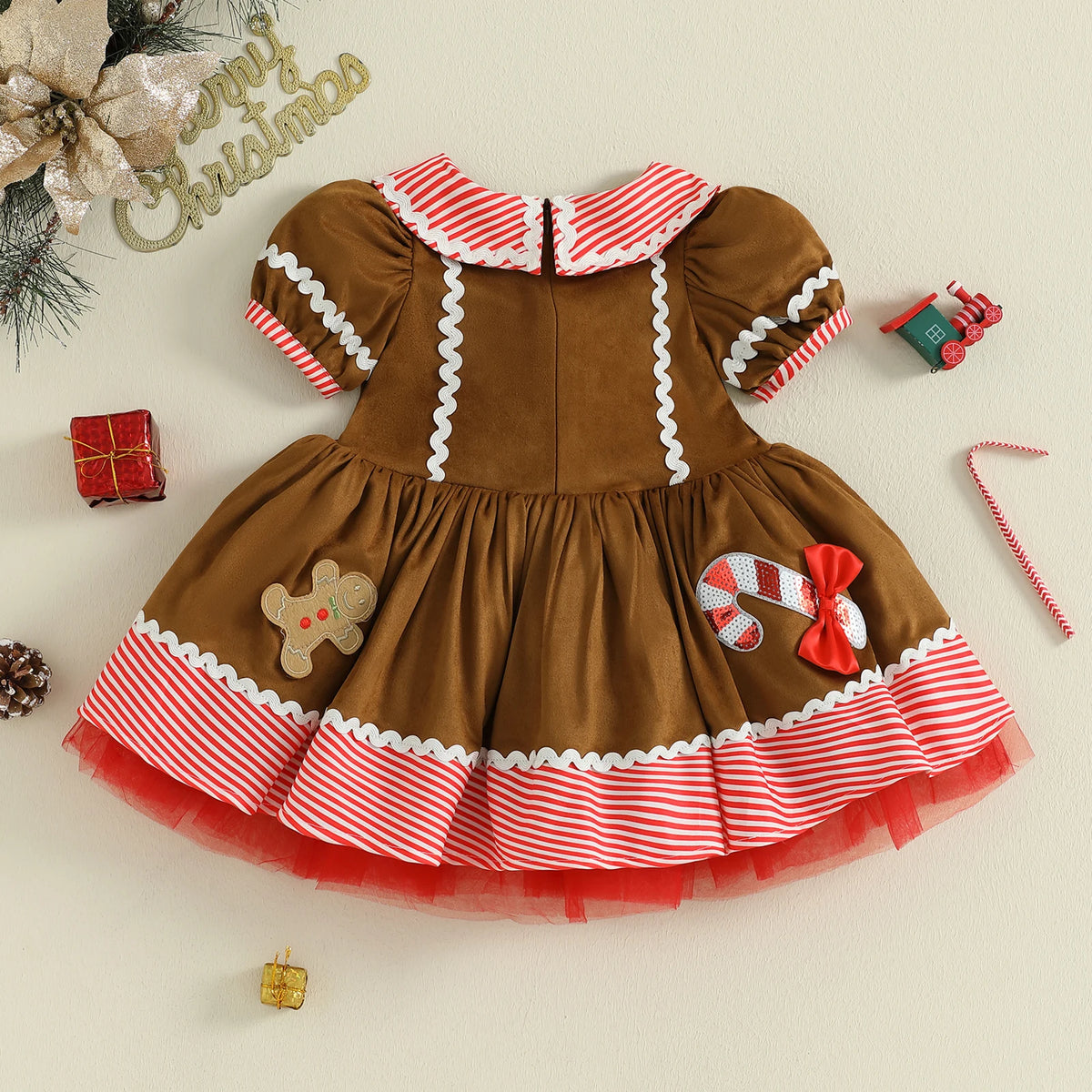 Toddler Girl's Christmas Gingerbread Man Collar Dress