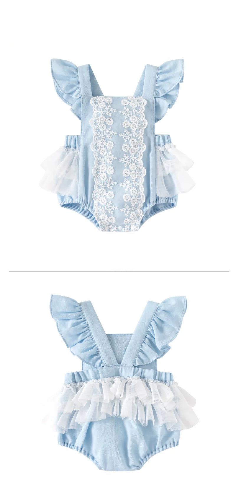 Baby Girl Flying Sleeve Cotton Lace Splicing Romper