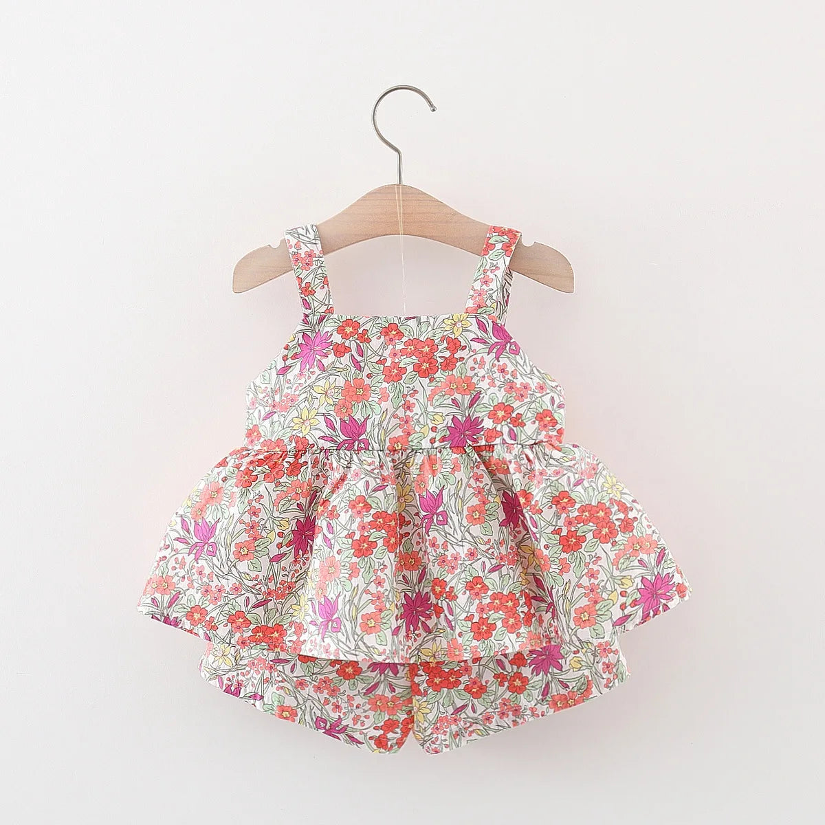 Fashion Floral Print & Bow Romper Set for Baby Girls