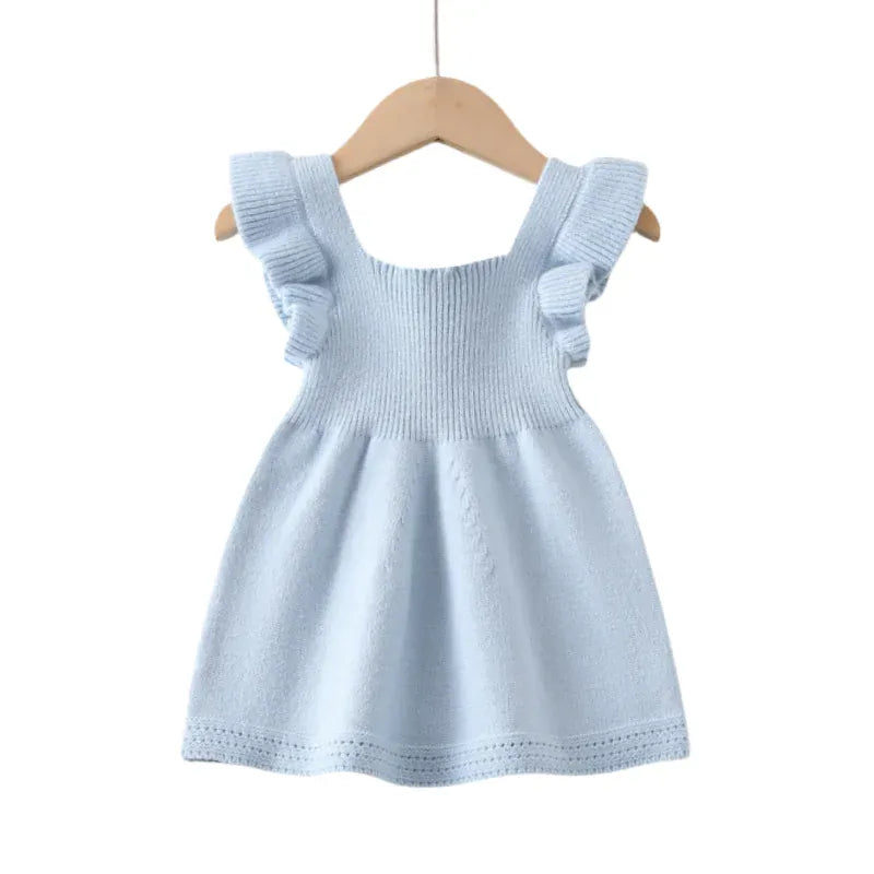 Blue / 1-3M Baby Girl Flutter Sleeve Knit Dress