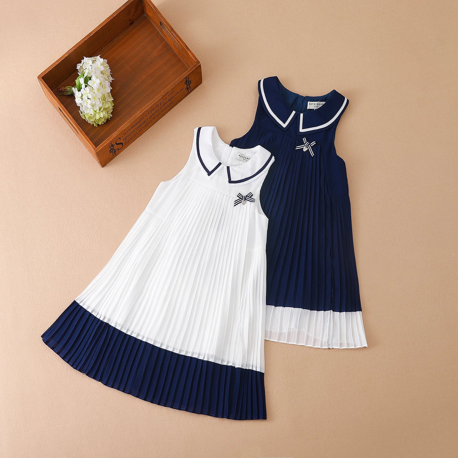 Girls' Sleeveless Summer Chiffon Pleated Dress