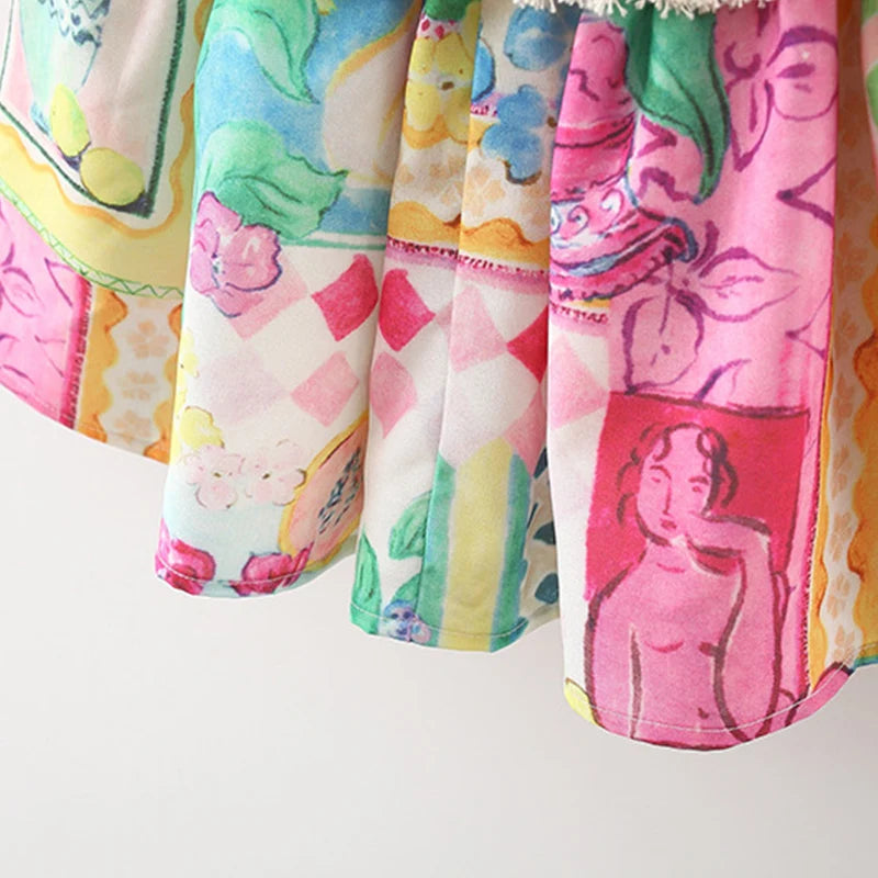 Colorful Graffiti Print Summer Dress for Girls