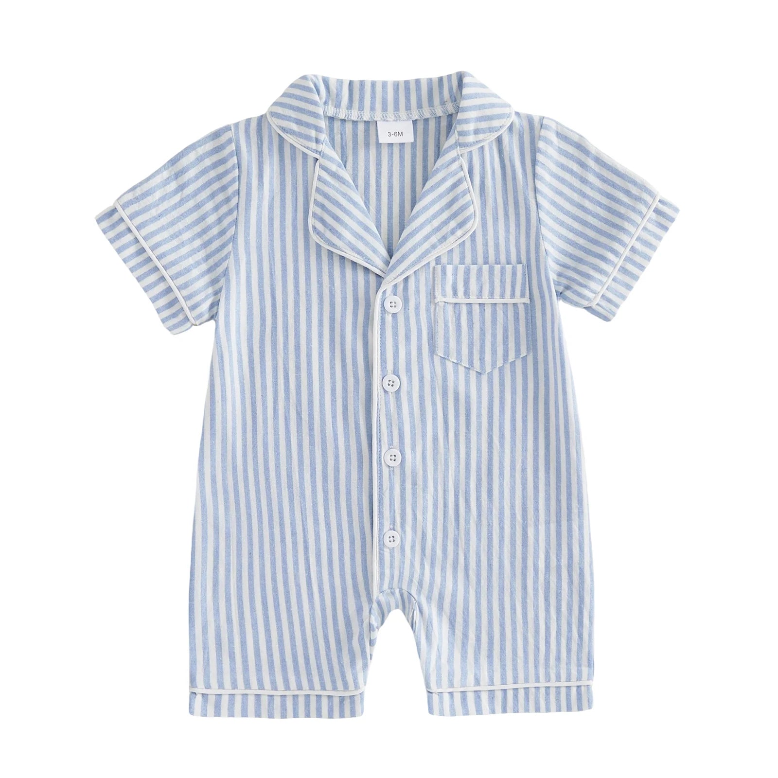 Baby Unisex Striped Button-Up Short Sleeve Pajamas Romper Sleepwear