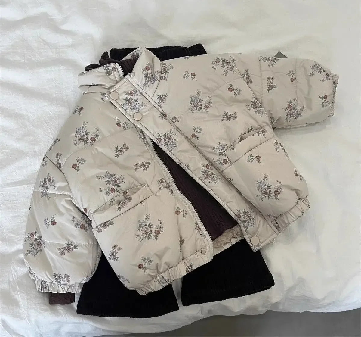 Floral Print Fleece-Lined Puffer Parka