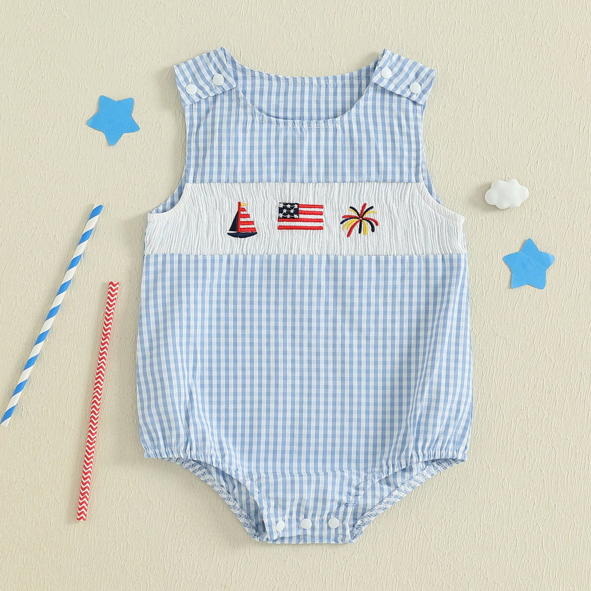 Baby 4th of July Smocked Flag Embroidery