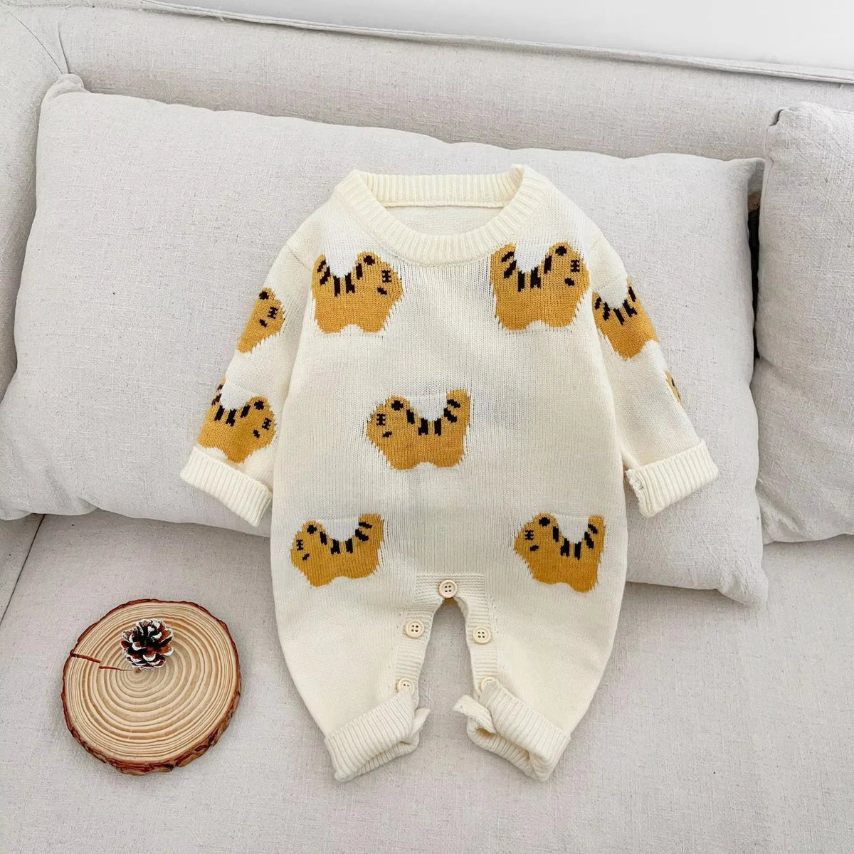 Little Bee & Tiger Knitted Baby Romper