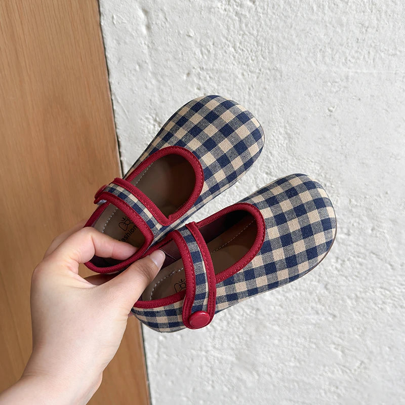 Toddler Girls Vintage Gingham Plaid Mary Jane Flats