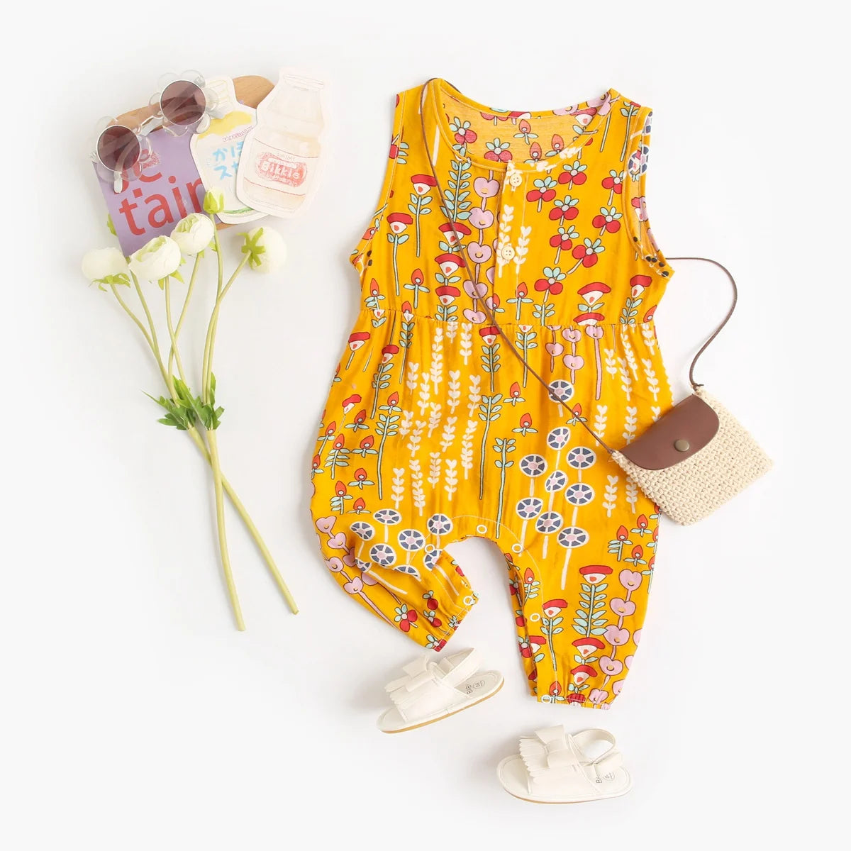 Baby Girl Floral Sleeveless Cotton Romper | Summer Holiday Jumpsuit 0-3T