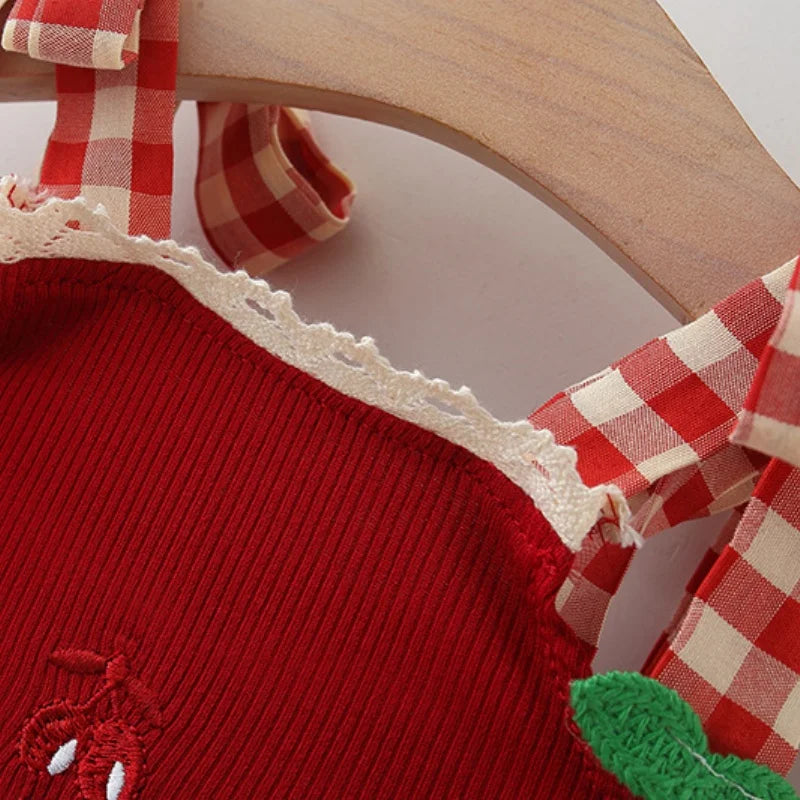 Baby Girl Cherry Plaid Summer Outfit