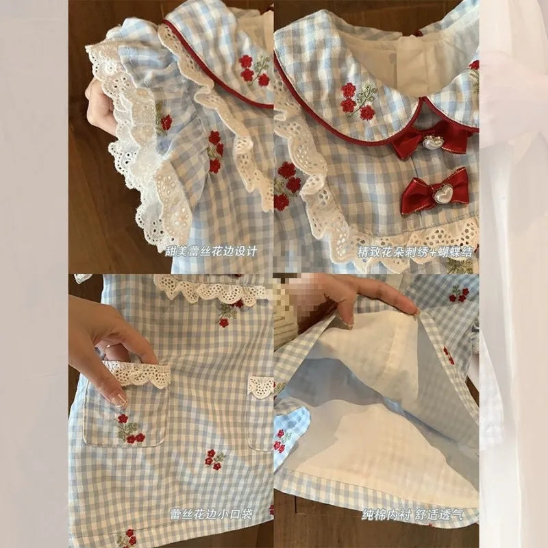 Embroidered Cherry Design dress and Matching Bag