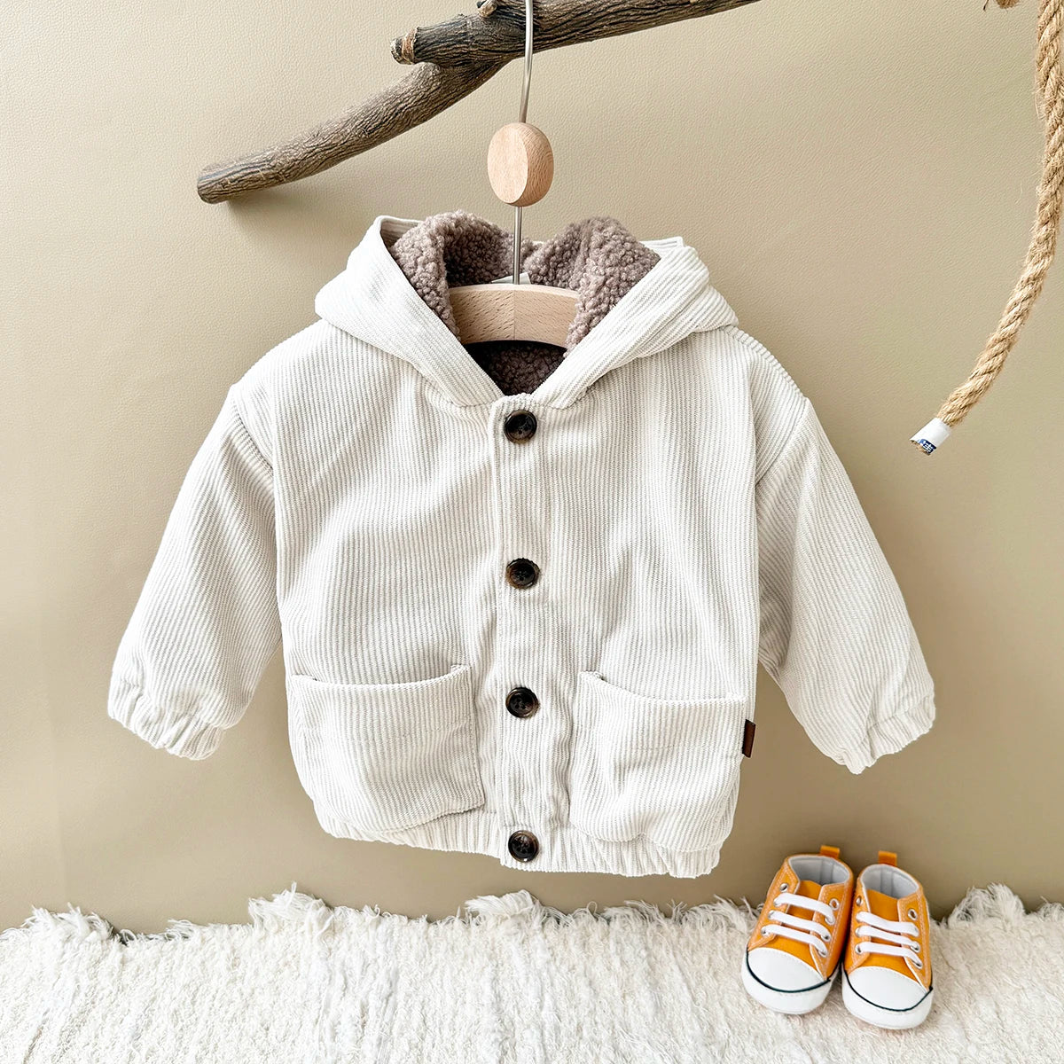 Unisex Sherpa-Lined Corduroy Hooded Jacket
