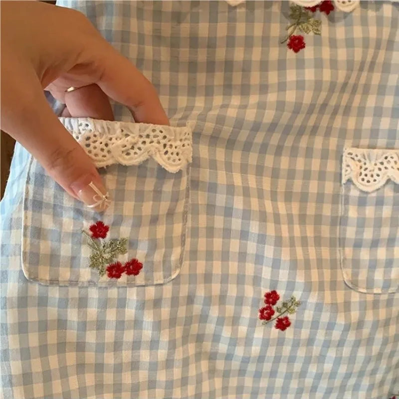 Embroidered Cherry Design dress and Matching Bag