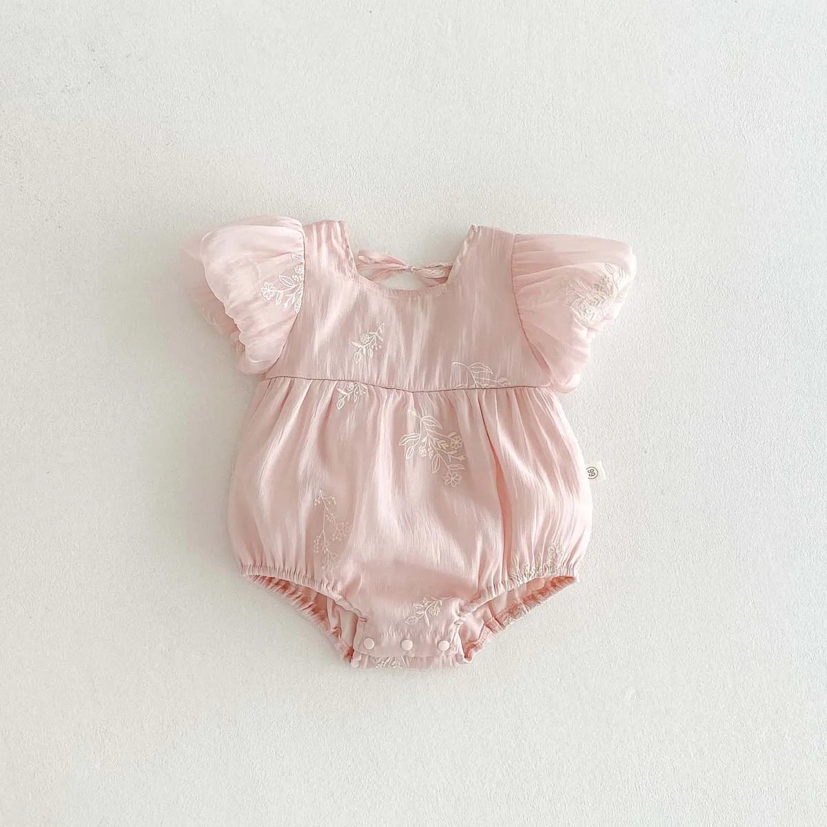 Baby Girl Embroidered Cotton Bubble Sleeve Princess Romper