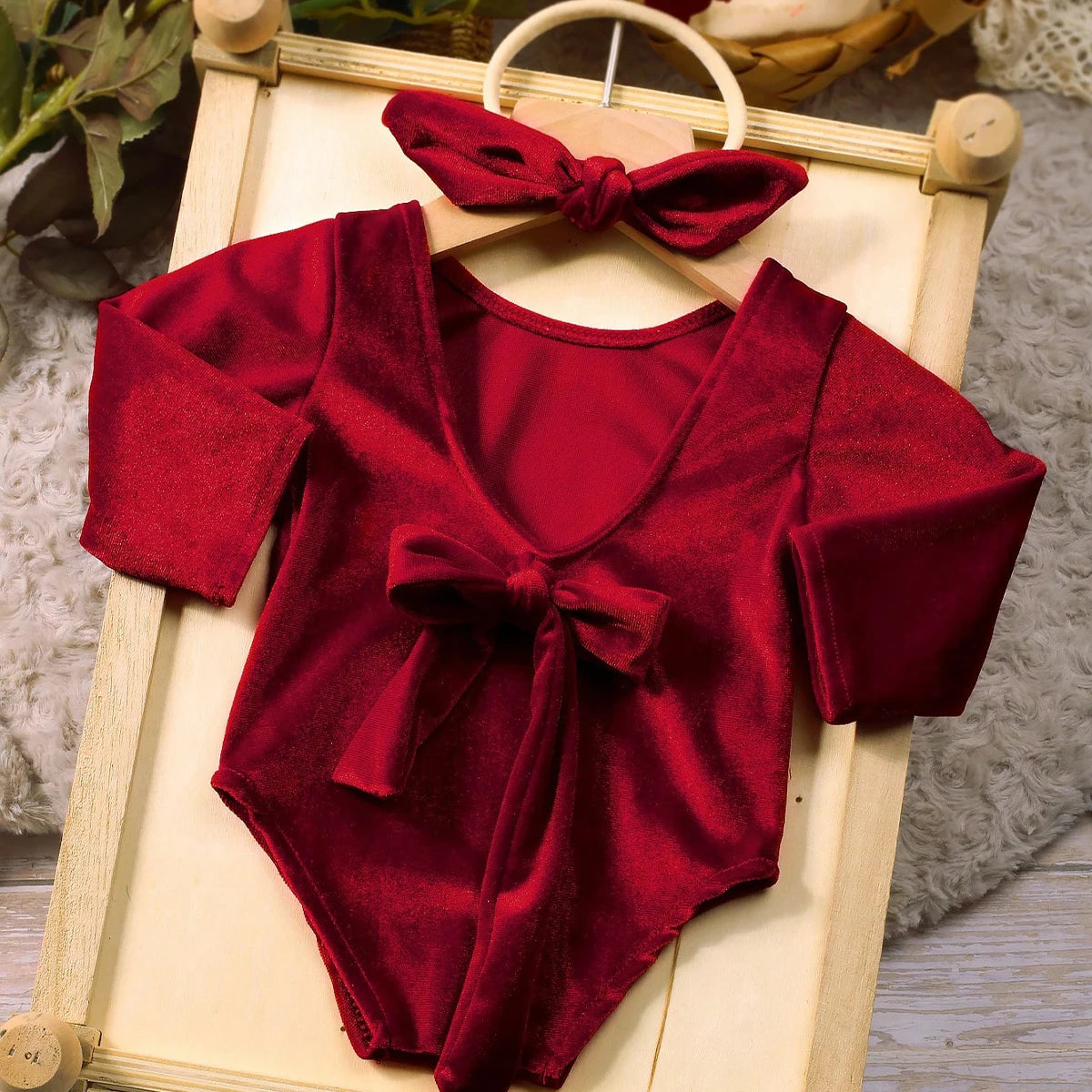 Newborn Burgundy Christmas Romper Outfit