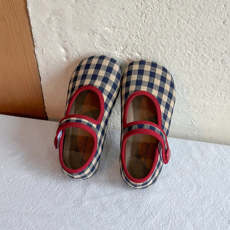 Toddler Girls Vintage Gingham Plaid Mary Jane Flats