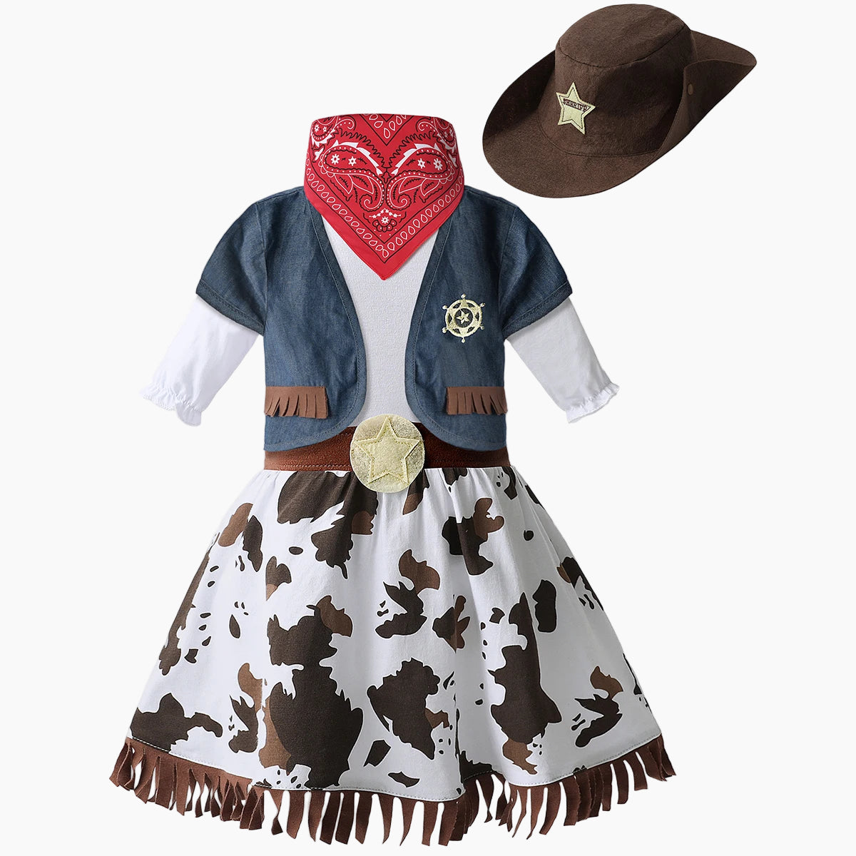 Girl's Deluxe Cowgirl Costume with Hat and Bandana